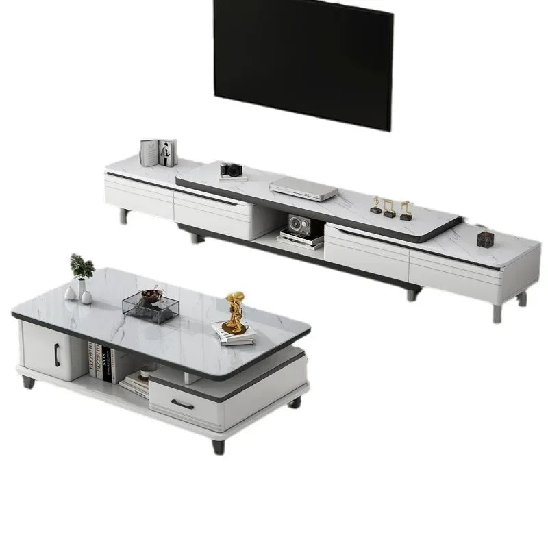 Modern LED TV Stand for Televisions Up Coffee Table Glass Shelves and Drawer Gaming Entertainment Center with Multiple Cabinet by HARMONYA STORE