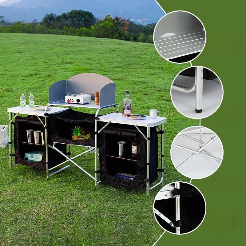 Outdoor Folding Portable Table Aluminum Alloy Frame Multi-functional Mobile Kitchen Dining Table Stable Camping Equipment by HARMONYA STORE