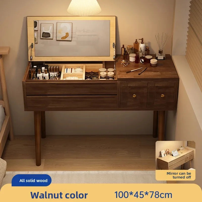 Solid wood dresser bedroom simple modern 2024 new high-end light luxury small apartment makeup mirror girl makeup table by HARMONYA STORE