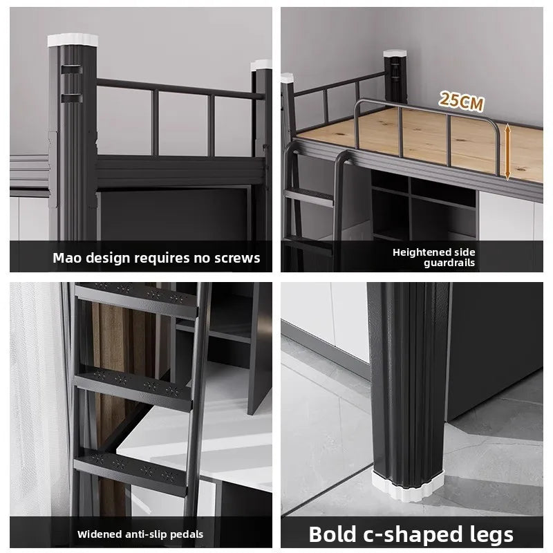 Upper Bed Lower Table Combined Bed College Dormitory Elevated Bed Small Apartment Household Wrought Iron Bed Apartment Bed by HARMONYA STORE