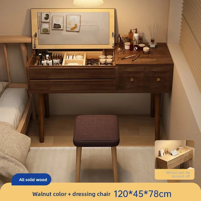 Solid wood dresser bedroom simple modern 2024 new high-end light luxury small apartment makeup mirror girl makeup table by HARMONYA STORE