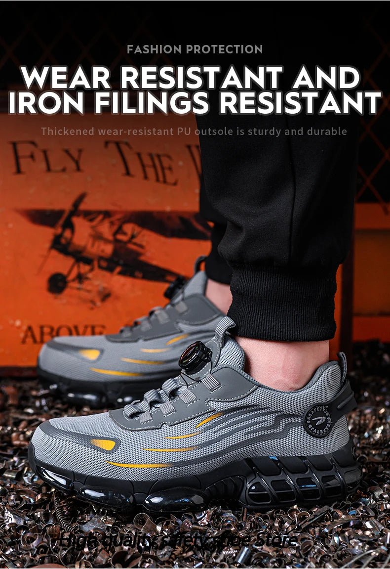 Rotating Button New Safety Shoes Men Anti-smash Anti-puncture Work Shoes Fashion Men Sport Shoes Security Protective Boots Men by HARMONYA STORE