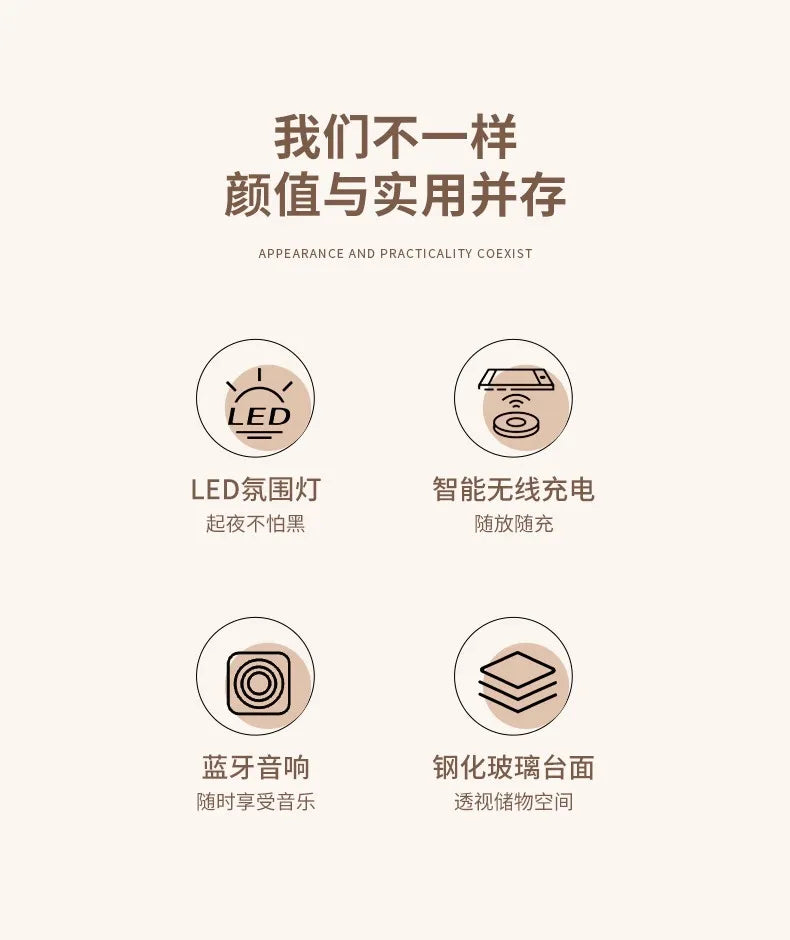 Modern Minimalist Dressing Table Woman Makeup Desk Bedroom Wireless Charging Bedside Table Mirror Stool Comfortable Furniture by HARMONYA STORE