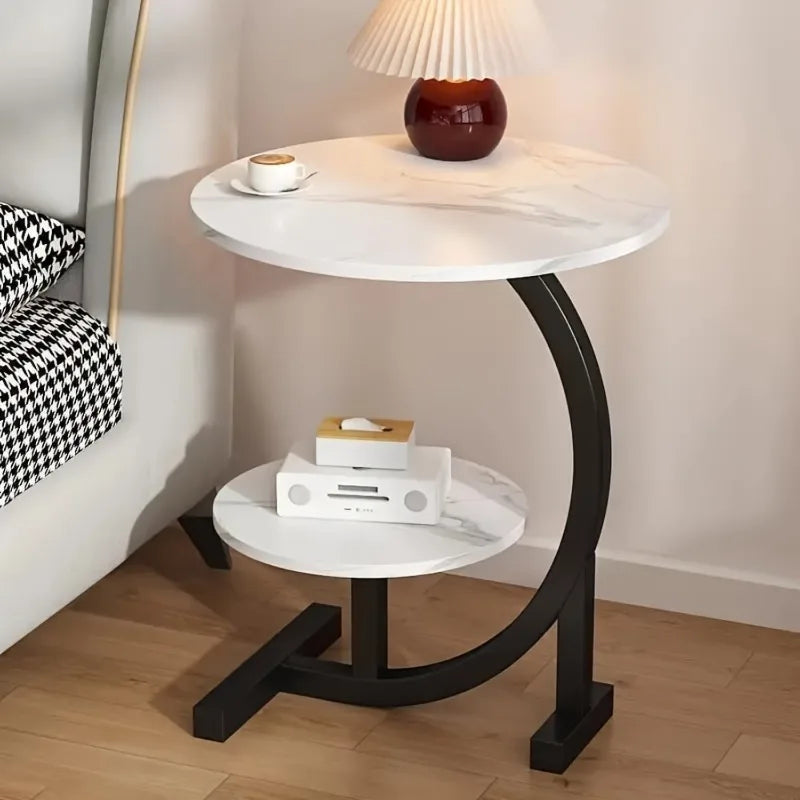 Modern Tiered Round Side Table - Double Layer Storage Accent Table for Living Room & Bedroom | Space-Saving Design by HARMONYA STORE