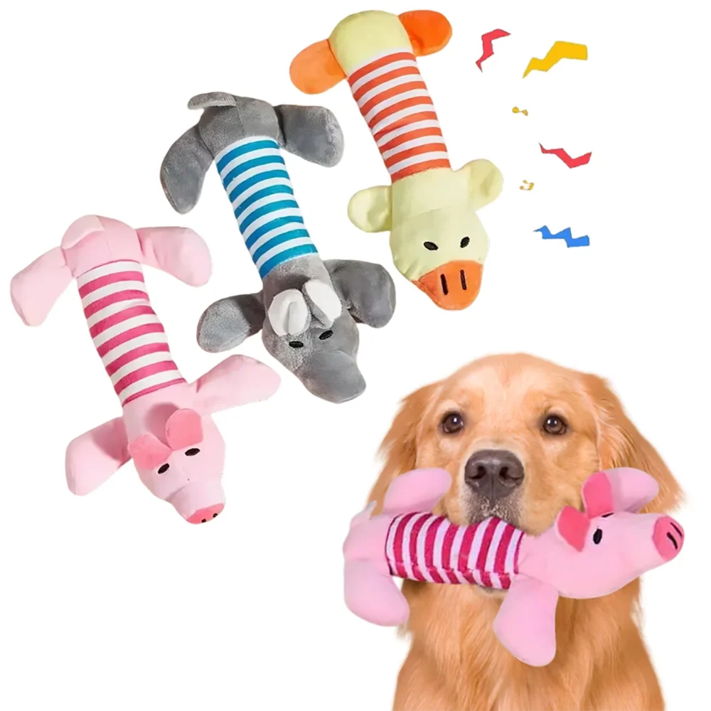 Pet Dogs, Cats, Plush Cartoon Embroidery, Bite Resistant and Stress Relieving, Ducks, Pigs, Elephants, Cute Vocalizations Toys by HARMONYA STORE