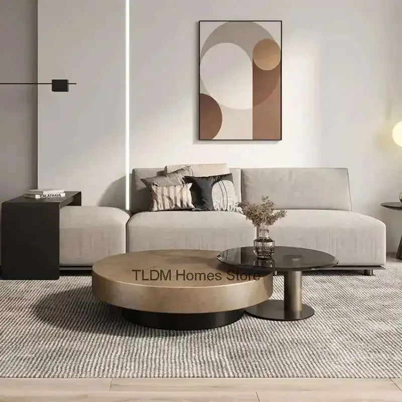 Designer Stainless Steel Coffee Tables European Luxury Round Tea Table Living Room Furniture Italian Tempered Glass Side Table by HARMONYA STORE