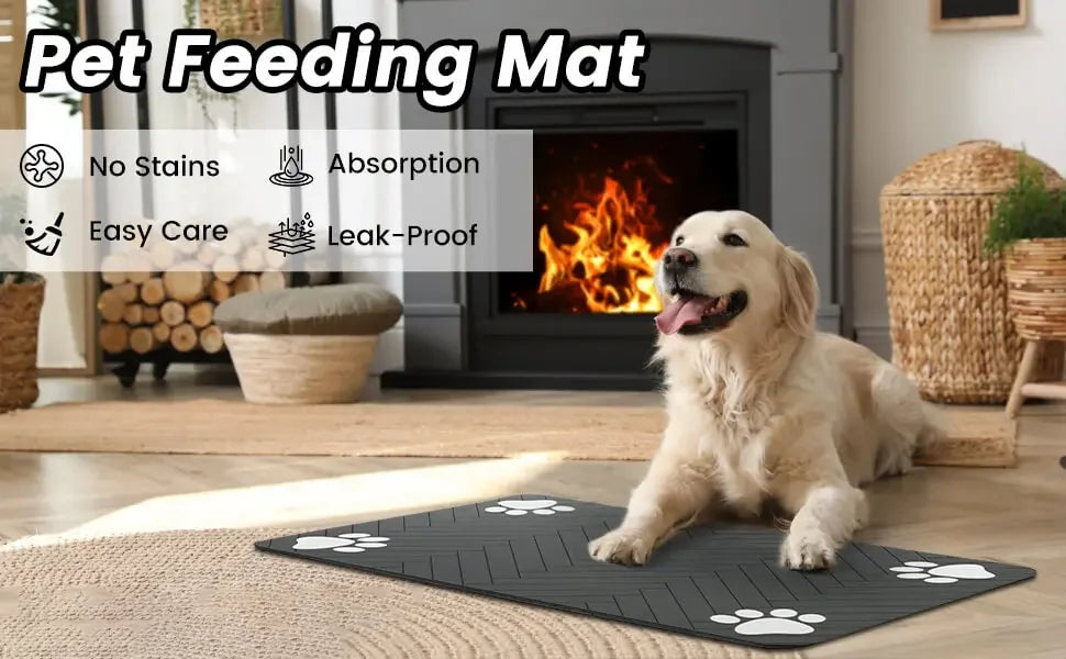 Pet Feeding Mat-Absorbent Pet Placemat Rubber Backing Quick Dry Water Mat for Dog Cat for Food and Water Bowl with Waterproof by HARMONYA STORE