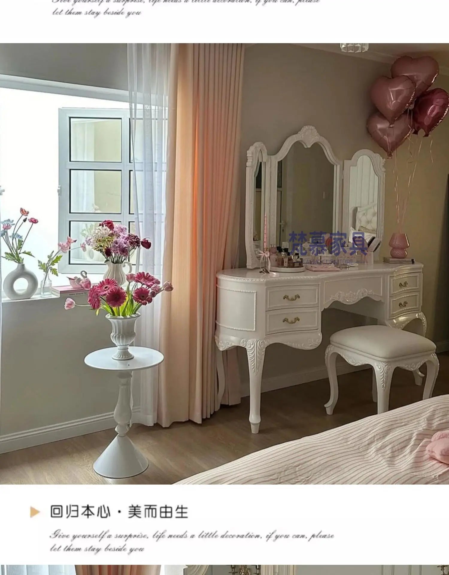 Wooden Luxury Vanity Table Dest European Hidden Glass Modern Dressing Table White Saving Makeup Tafel Furnitures For Bedroom by HARMONYA STORE