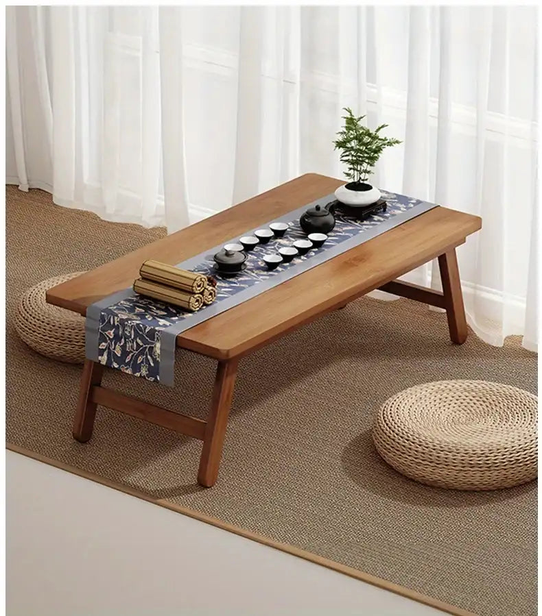 Versatile Foldable Coffee Table - Brown, Bamboo Top, Contemporary Style for Bay Window, Balcony, or Study Area, tea table by DSERS