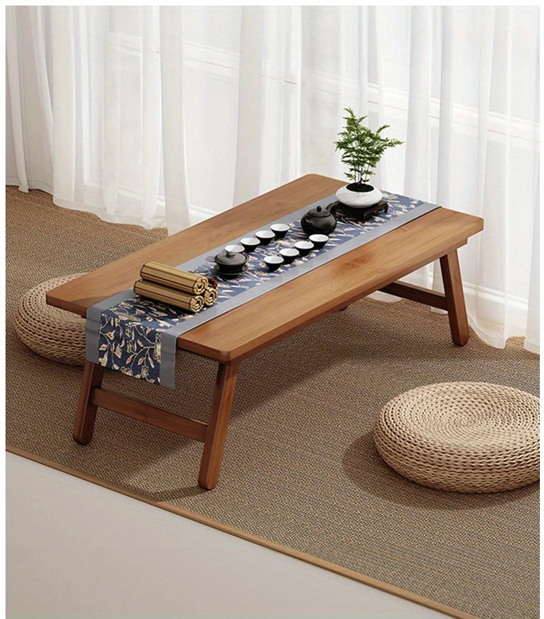 Versatile Foldable Coffee Table - Brown, Bamboo Top, Contemporary Style for Bay Window, Balcony, or Study Area, tea table by HARMONYA STORE
